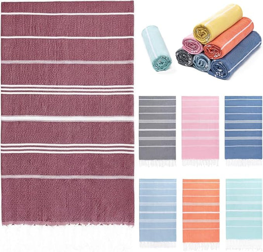 Aegero Turkish Beach Towel, 36"x71" Quick Dry Sand Free Oversized Bath Pool Swim Towel, Lightweight Travel Turkish Towels Vacation Essentials, Red