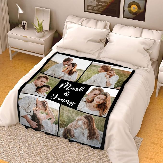 ICELIETE Custom Blanket with Picture Customized Fleece Photo Blanket for Couples Gifts Personalized Blankets and Throws Christmas Valentines Day Gifts for Boyfriend Girlfriend