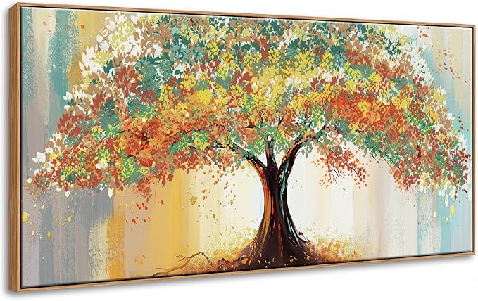 Framed Wall Art for Living Room, Abstract Colorful Tree Prints, 20x40 Inch | Solid Wood Frame, Ready to Hang, Modern Paintings, Long Pictures, Large Decor for Bedroom, Office, Above Bed