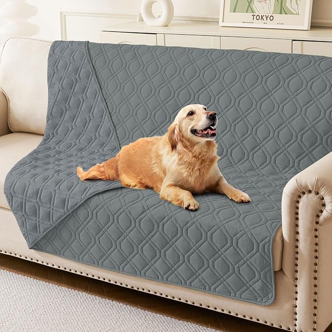 Waterproof Dog Bed Blanket - Soft Pet Blanket & Sofa Cover for Dogs | Reversible Washable Furniture Protector, Couch Covers for Pets (52x82 Inch, Dark Grey/Dark Grey)