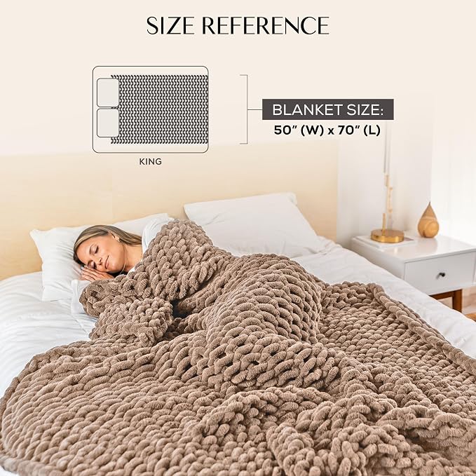 SAMIAH LUXE Chunky Knit Throw Blanket 50x70, Sandstone Brown Chenille Throw Blanket for Couch Bed Sofa, Soft Fluffy Cable Knit Blanket, Oeko-TEX Certified, Machine Washable