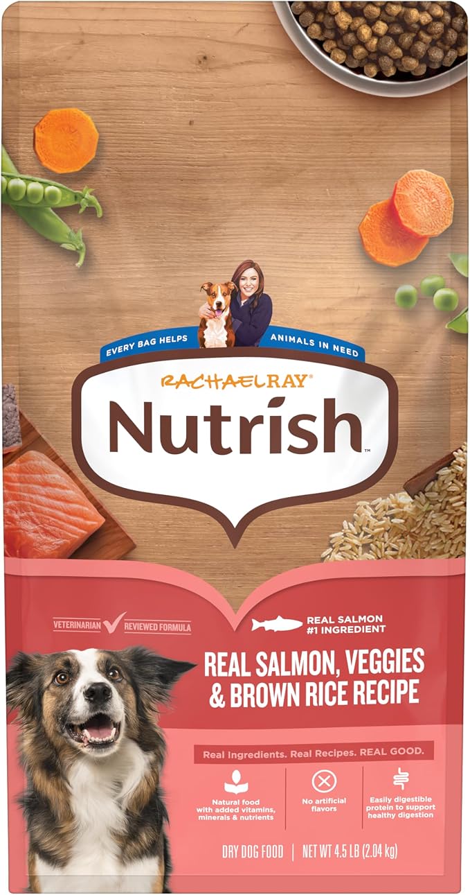 Nutrish Salmon Dry Dog Food, 4.5 lb. Bag (Rachael Ray) | Complete & Balanced Nutrition for Small, Medium and Large Breed Adult Dogs, Veterinarian Reviewed Formula