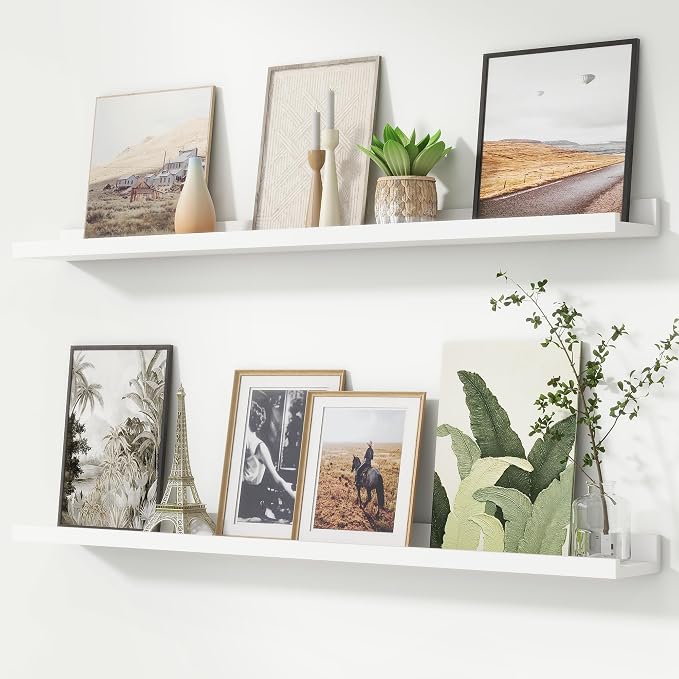 Picture Ledge Shelf, Floating Shelves for Wall, 44" W Set of 2, White | FSC Certified Engineered Wood, Wall Mounted Bookshelf, for Nursery Living Room Bedroom, Pre-Drilled, Easy Install