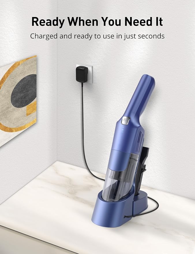 Handheld Vacuum Cordless, 24KPA Powerful, Rechargeable, Charging Dock, Ergonomic Handle, 2-in-1 Crevice Tool, 1.8lb Portable Vacuum Cleaner with 2-Speed for Car, Portable Car & Pet Hair Vacuum