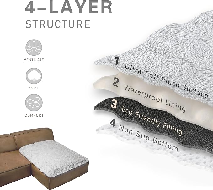 Dogs/Cats Bed Mats, Dog Pad Washable Removable Couch Cover with Anti-Slip Back, Plush Long Fur Mat, Perfect for Small, Medium and Large Dogs.(Light Gray, 40"x50")
