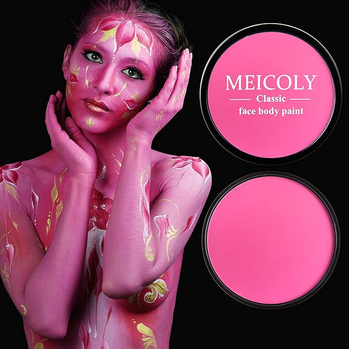 MEICOLY Hot Pink Face Body Paint for SFX Halloween Special Effects Makeup,30g/1.05oz Water Based Washable Face Paint,Pink Accessories for Spirit Week,Face Painting for for Adults and Children