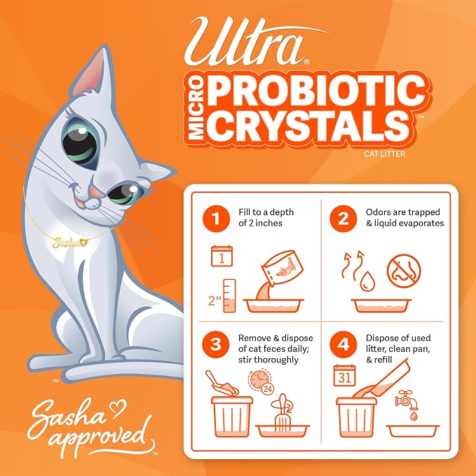 NEW Ultra Probiotic Micro Crystals Cat Litter - 99.9% Dust Free, Soft on Paws, Fragrance Free - 5 Lbs.