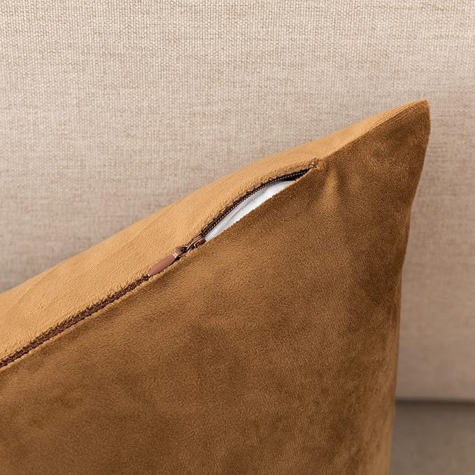 NiNi ALL Brown Velvet Throw Pillow Covers 18x18 Pack of 2 Decorative Couch | Soft Solid Boho Cushion Squar Pillow Cases for Chair Sofa Bedroom Farmhouse Living room Modern Luxury Home Decor Christmas