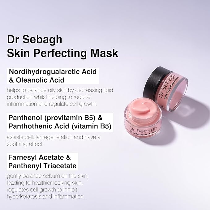 Dr Sebagh Skin Perfecting Cream (1.7 fl oz) - Lightweight Water-Based Moisturizer for Oily Skin - Non Comedogenic Face Moisturizer - Mattifying Hydrating Face Cream with Vitamin B5 & Glycerin