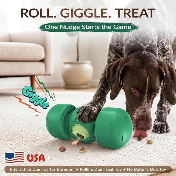 KADTC XL Dog Treat Dispenser Toy, Wobble Giggle Bone for Medium/Large Dogs | Roll-to-feed puzzle feeder: adjustable slow-feeder flow, mental exercise, energy burn, boredom relief, helps lower bloat risk