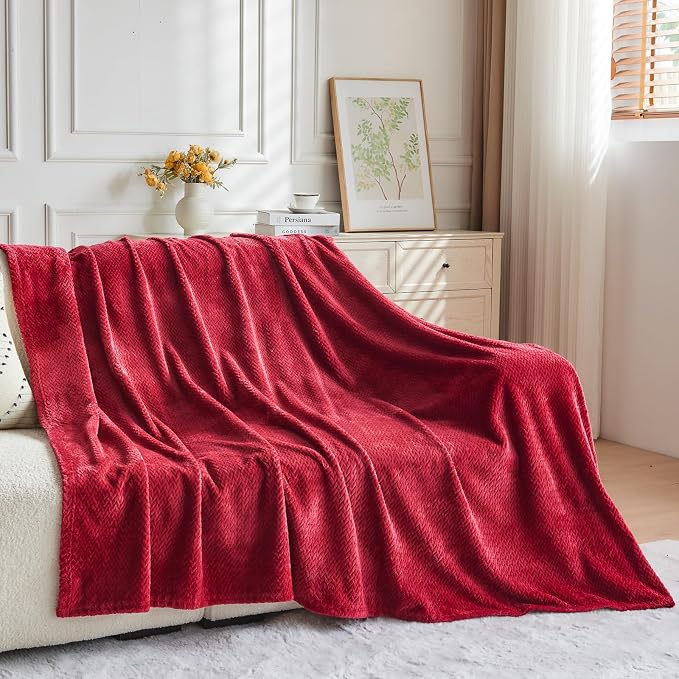 NEWCOSPLAY Fleece Leaves Pattern Throw Blanket, Red, 50"x60" | Super Soft Throw Blanket, Lightweight Cozy Bed Sofa Blanket, Premium Silky Flannel Fleece, Travel Blanket for All Season Use