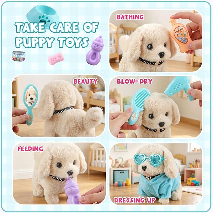 Dog Toys for Kids Girls Age 3-6, Walking&Barking Puppy Toys with Backpack