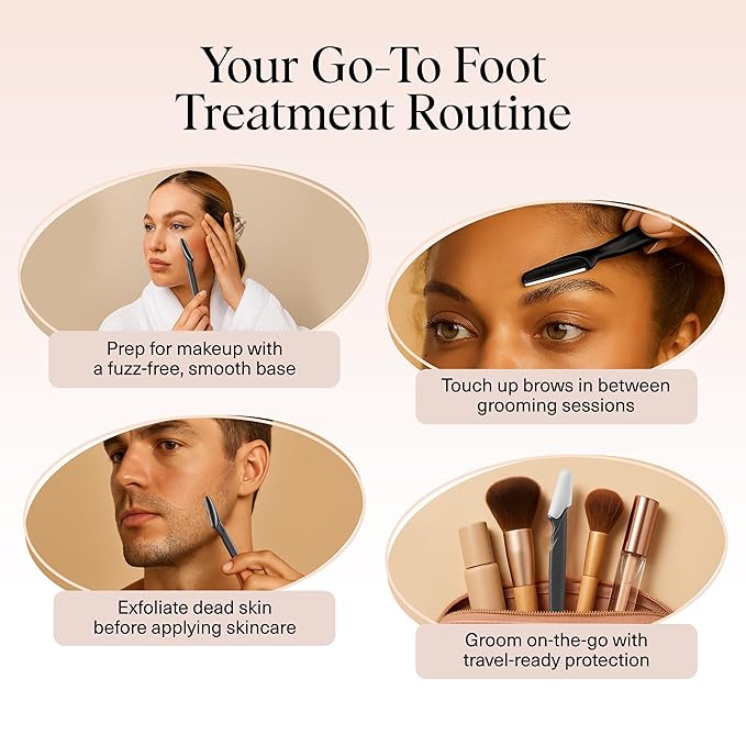 Kitsch Dermaplane Razor for Women Face – Face Razors for Women & Men, Eyebrow Trimmer & Face Shaver – Exfoliating Facial Razor & Skin Care Tool for Smoother Skin - Black, 6 pcs