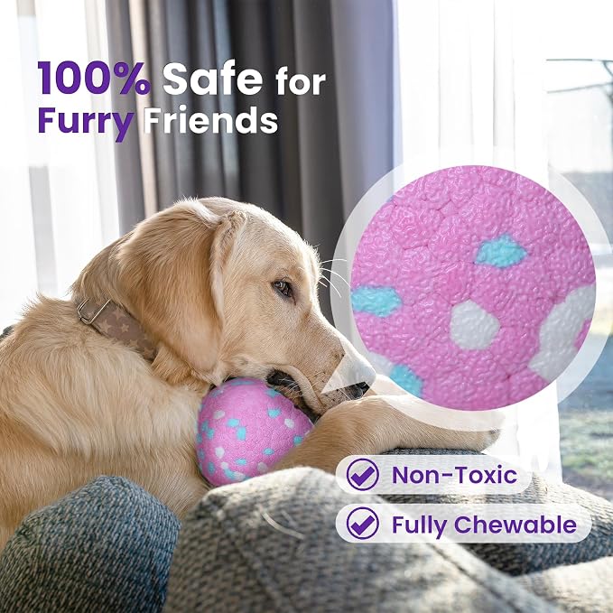 Dog Toys Balls, 2 Pack 3" Bouncy Dog Tennis Balls, Pink Yellow