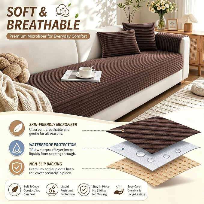 Waterproof Couch Cover for Dogs, Sofa Covers Washable & Non-Slip, Soft Dog Bed Blanket Protector for Sectional, Loveseat, Living Room Furniture (Coffee, 35.43"x 62.99" 1 Pack)