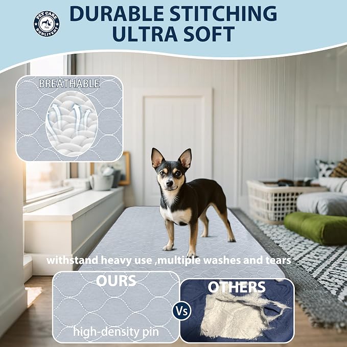 Washable Pee Pads for Dogs, Reusable Puppy Pads 36x72, 3 Pack, White Grey | Reusable, Fast Absorbent, Waterproof, Non-Slip, For Whelping, Training, Incontinence & Potty, For Dog Playpen, Crate, Car