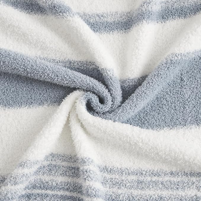 Soft Throw Blanket for Couch-Cozy Reversible Knitted Blankets | Lightweight Warm Fluffy Decor for Women, Mom, Her & Girls, Sofa, Chair, Bed, 50x70in, Grey Blue Stripe