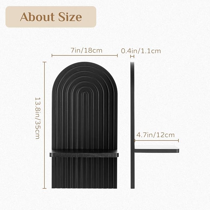 Black Wall Candle Holder: Wood Arch Candle Sconces Set of 2 | Modern Minimalist Shelf, with A Location Board Slot, for Plants Pillars, for Hallway Fireplace Bedroom