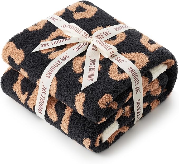 Snuggle Sac Black Leopard Throw Blanket for Couch - Ultra Soft Warm Reversible Plush Cheetah Blanket for Sofa & Bed, Black Leopard, 50x60 inches
