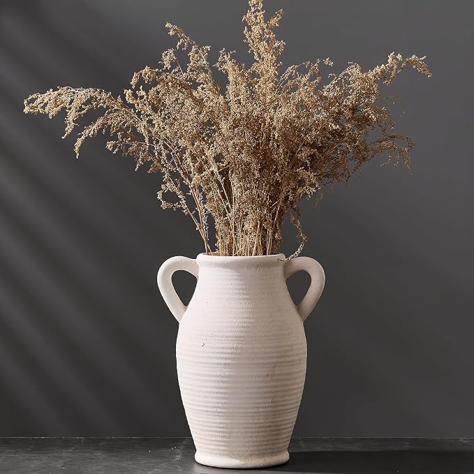 Emotionally Grounded Vase, Vaseking Large Ceramic Rustic Vase with 2 Handles, 9.8 inch Minimalist Decorative Farmhouse Tall Vases for Home Decor, Living Room, Enterway, Table Decoration, Fossil