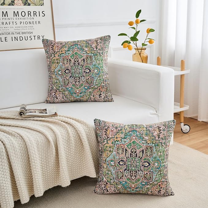 Boho Throw Pillow Covers 24x24 inch Set of 2,Boho Vintage Carpet Pattern Antique Ethnic Decor Double Sided Pattern Cushion Cover Soft Pillow Case Living Sofa Room Bed Square Pillow Cover