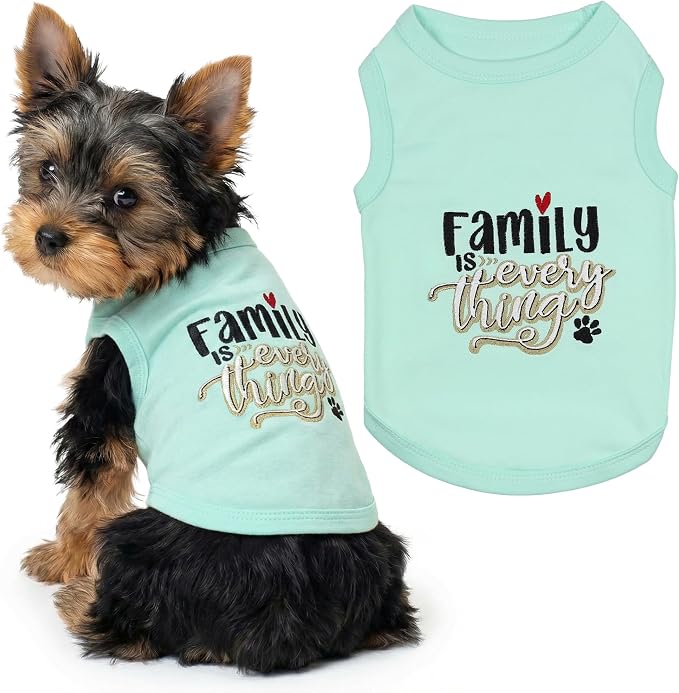 Parisian Pet Dog Shirt – 100% Cotton Shirts for Small Dogs – Blue Sleeveless Puppy Clothes – Lightweight and Breathable Dog Apparel – Family is Everything Dogs Clothes - Stretchy Pet T Shirts