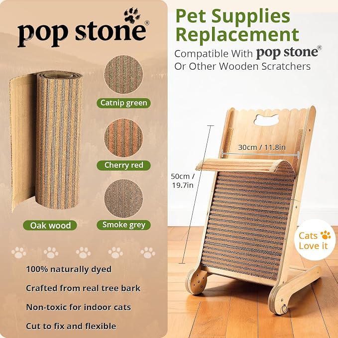 Natural Cork Cat Scratcher Mat with No Pre-Applied Adhesive, Bonus 118inch Hook-Loop Tape. Cat Scratching Toy DIY, Replacement for Cat Tree, Post, Ramp and Wall Shelves (Oak Wood, 39.4 x 11.8 Inch)