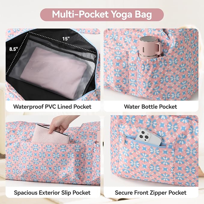 BOULDER BEE Yoga Mat Bag with Wet Pocket, Large Yoga Mat Carrier Fits All Your Stuff, Personalized Yoga Gifts, Gym Tote Bag for Women