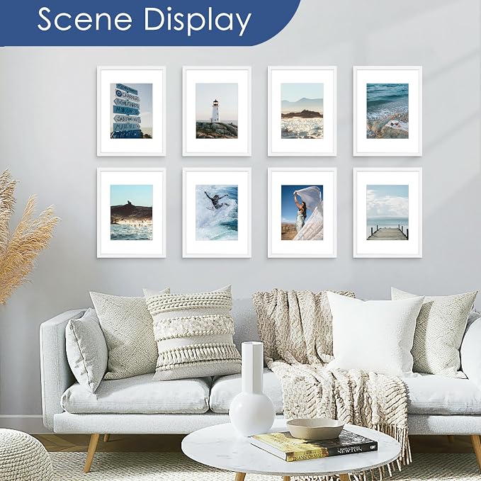 12x16 Picture Frame Set of 6, Wall Mount Display, White | Display Pictures 8.5x11 with Mat or 12x16 Without Mat, Horizontal or Vertical, Gallery Wall Frame Set, Wedding Birthday Gifts