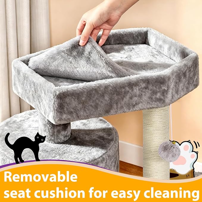 BEWISHOME Cat Tree with Scratching Post, Cat Tower for Indoor Cats | Cat Trees with Cat Bed for Adult Cat or kitten, Cat Condo and Cat Toy Balls Playful, Gray MMJ97G