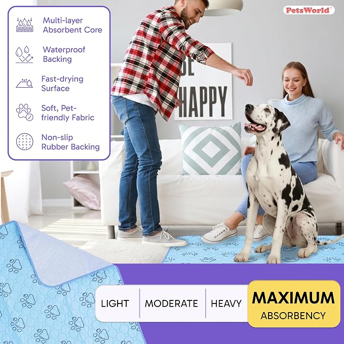 Washable Reusable Dog Pee Pads (Pack of 8) – 34” x 36” Training Pads with Non-Slip Backing - Waterproof, Leakproof, Highly Absorbent Pet Pads for Puppies & Dogs