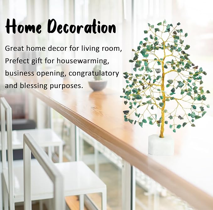 Crocon Green Aventurine Crystal Tree of Life Natural Quartz Base Chakra Handmade Gemstone Feng Shui Decor, Money Tree Bonsai Decoration Healing Crystal Spiritual Gift