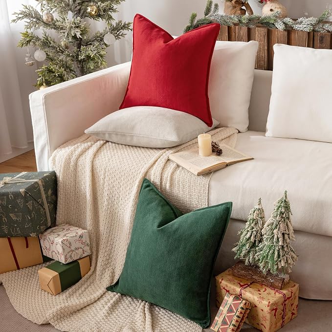 MIULEE Pack of 2 Green Decorative Chenille Pillow Covers 18x18 Inch | Soft Couch Throw Pillows,Farmhouse Cushion Covers with Elegant Design for Sofa,Bedroom,Living Room,Spring Home Decor