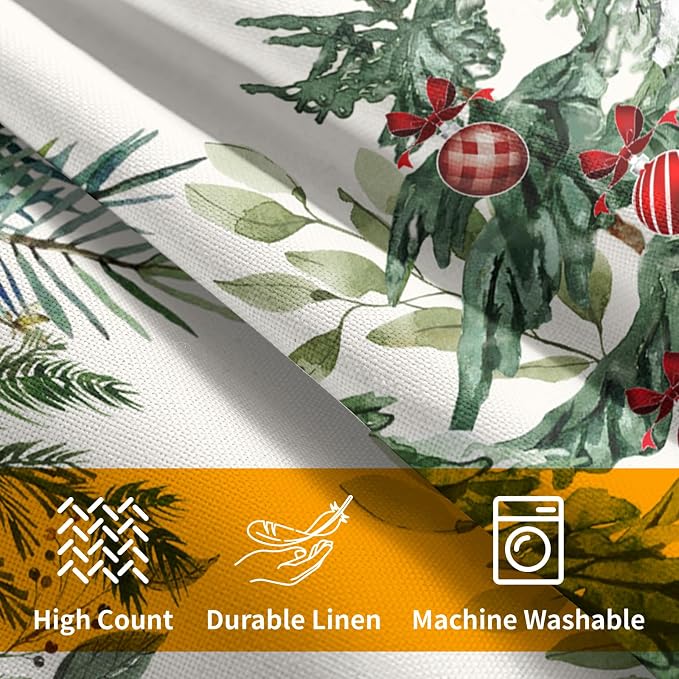 Kawani Christmas Tree Throw Pillow Covers Set of 2 Green Xmas Trees Branches Red Bells Farmhouse 16 x 16 Inches Cotton Linen Square Pillow Cushion Case for Sofa Couch Bedroom Balcony