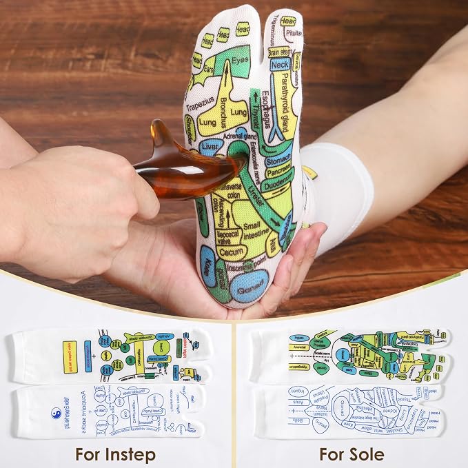 Reflexology Socks Set with Tools, 2 Pairs Chiro Acupressure Acupuncture Trigger Point Foot Pain Relief Remedy Acupoint Massage Birthday Gifts for Men B