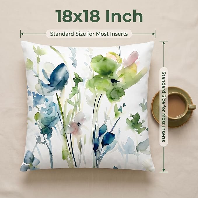 COMMINY Colorful Floral Pillow Covers 18x18 Set 6 Decorative Throw Cover | Farmhouse Flower, Breathable Linen, Standard Throw Pillow Size, Bedroom Accent Couch Sofa, Spring Summer Decor