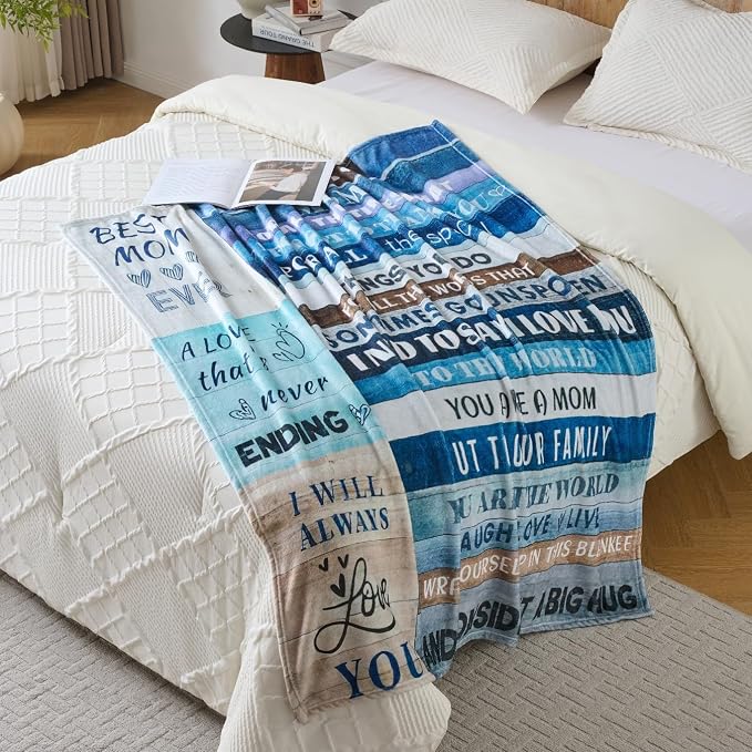Blue Mother’s Day Blanket Gift for Mom – Soft Cozy Fleece Throw, Warm Inspirational Blanket for Mother, Birthday Gifts for Mom from Daughter & Son, Holiday, 50x60 inch