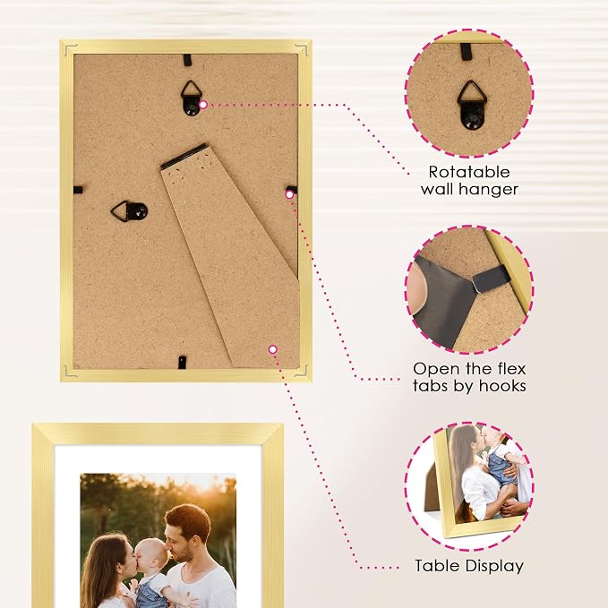 5x7 Picture Frame Set of 2, Gold Picture Frames Collage for Tabletop or Wall Display, Photo Frame with HD Plexiglass, Display Pictures 4x6 with Mat or 5x7 Without Mat