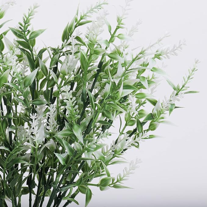 RECUTMS White Outdoor Artificial Flowers UV Resistant Fake Plants 20 Bundle | Faux Plastic Greenery Hanging Lavender Plants for Indoor Outside Garden Porch Window Box Home Wedding Farmhouse Patio Décor