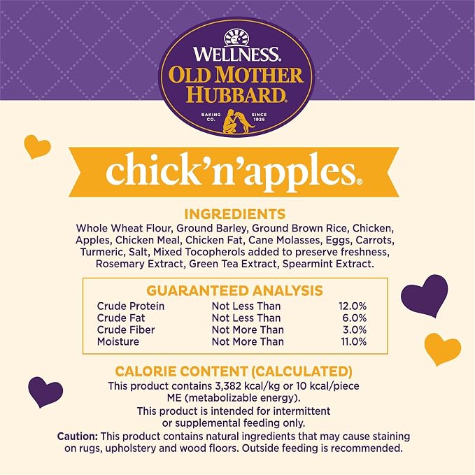 Old Mother Hubbard Wellness Classic Chick'n'Apples Dog Biscuits, Natural Training Treats, Chicken and Apple Flavor, Mini Size, 20 oz Bag, (Pack of 2)