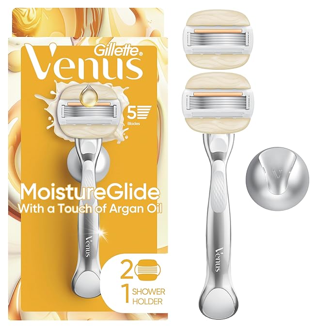 Venus Moistureglide Women's Razor, Reusable Handle, 2 Razor Blade Refills and Shower Holder