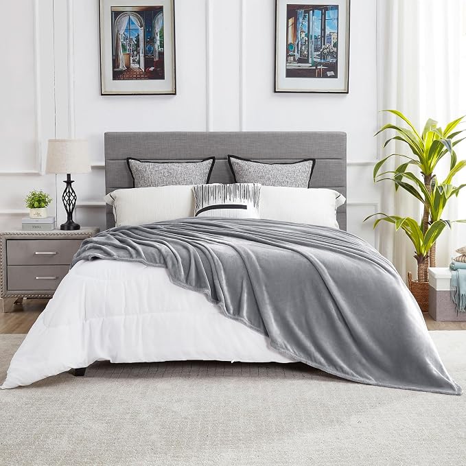 DREAMNINE Extra Large Soft Comfy Fluffy Fleece Bed Blanket Full Size 80" x 90", Luxury Decorative Fuzzy Blanket for Women Girl, Big Cozy Gray Shaggy Warm Flannel Blankets for Winter Autumn Pets, Grey