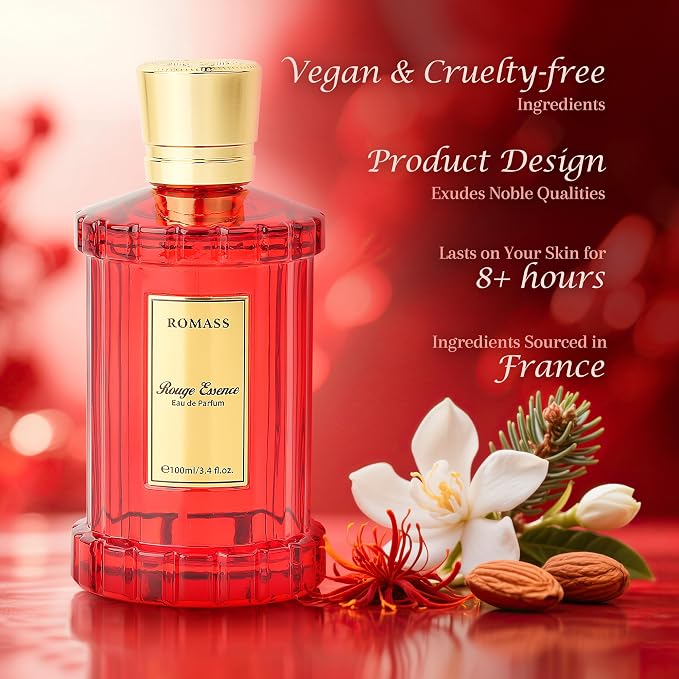 ROMASS Rouge Essence Luxe Eau De Perfume - 8+ Hours Long-Lasting Fragrance with Vibrant Saffron, Warm Amber, Woody Accords & Creamy Almond Notes100ml
