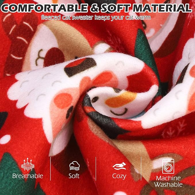 Christmas Cat Sweater Warm Fleece Pet Clothes for Cats Only | Soft Cat Vest Puppy Hoodie Coat, Fall Cold Winter Sweatshirt Pullover Clothing also for Small Dogs, Xmas S