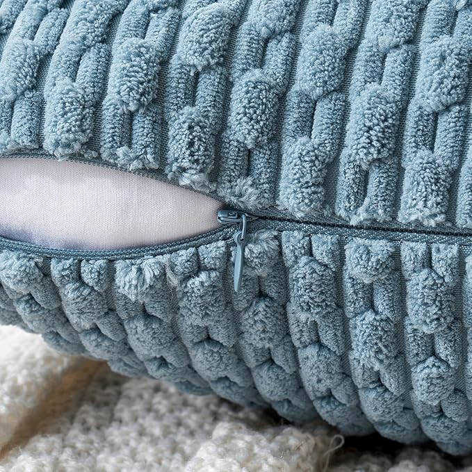 MIULEE Decorative Throw Pillow Covers 18x18 Blue Grey Textured Corduroy | Pack of 2 Striped Pillow Covers Modern Farmhouse Coastal Home Decor for Couch Bed Sofa Living Room