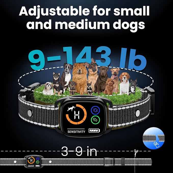 Dog Bark Collar for Small Medium Large Dogs, 2 Packs Smart Anti Barking Collars for Dog Training, with 6 Sensitivity Levels and 3 Modes Beep Vibration, IP67 Waterproof Adjustable Black Dog Collar