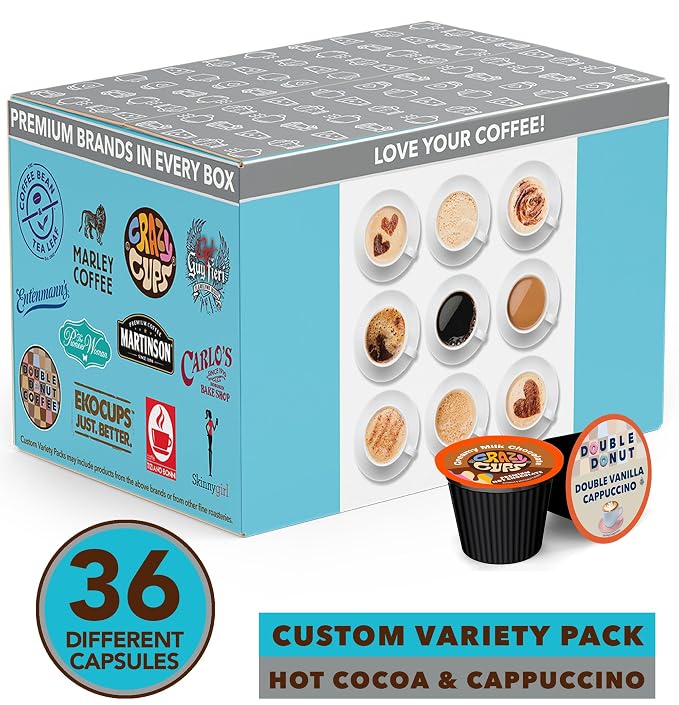 Crazy Cups Cappuccino & Hot Chocolate Variety Pack, Including Flavored Hot Chocolate & Cappuccino Coffee for Keurig K Cup Machines, Coffee Gift Set, Hot Chocolate Gift Set, 36 Count(Pack of 1)