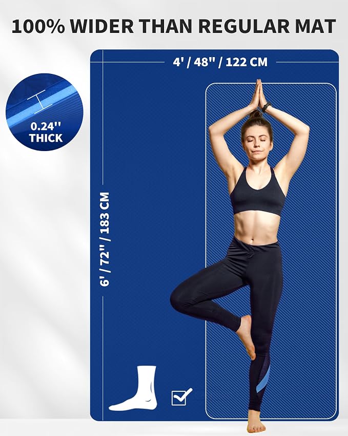 CAMBIVO Yoga Mat 72" x 48" Large Workout Mat for Home Gym Flooring | 6mm-12mm (0.24"-0.48") Extra Thick Exercise Mat for Apartment Fitness | High-Density TPE Cushioning for Joint Protection