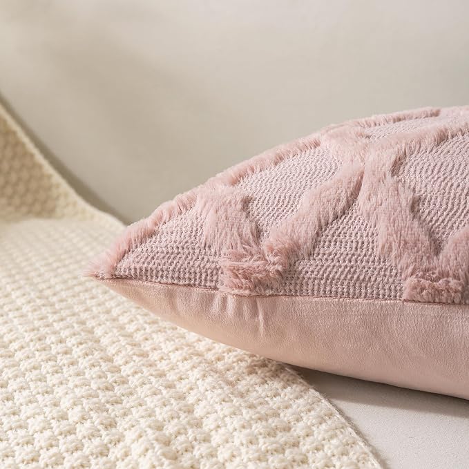 Set of 2 Soft Moroccan Throw Pillow Covers 20x20 Inch Plush Boho Decorative Pillow Cover Accent Cushion Case for Couch Sofa Bed, Pink