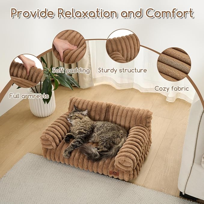Hollypet Small Dog Large Cat Bed Puppy Couch Beds for Pets up to 25 lbs | Fluffy Dog Cat Couch Plush Soft Warming Pets Beds with Machine Washable Cover and Non-Slip Bottom